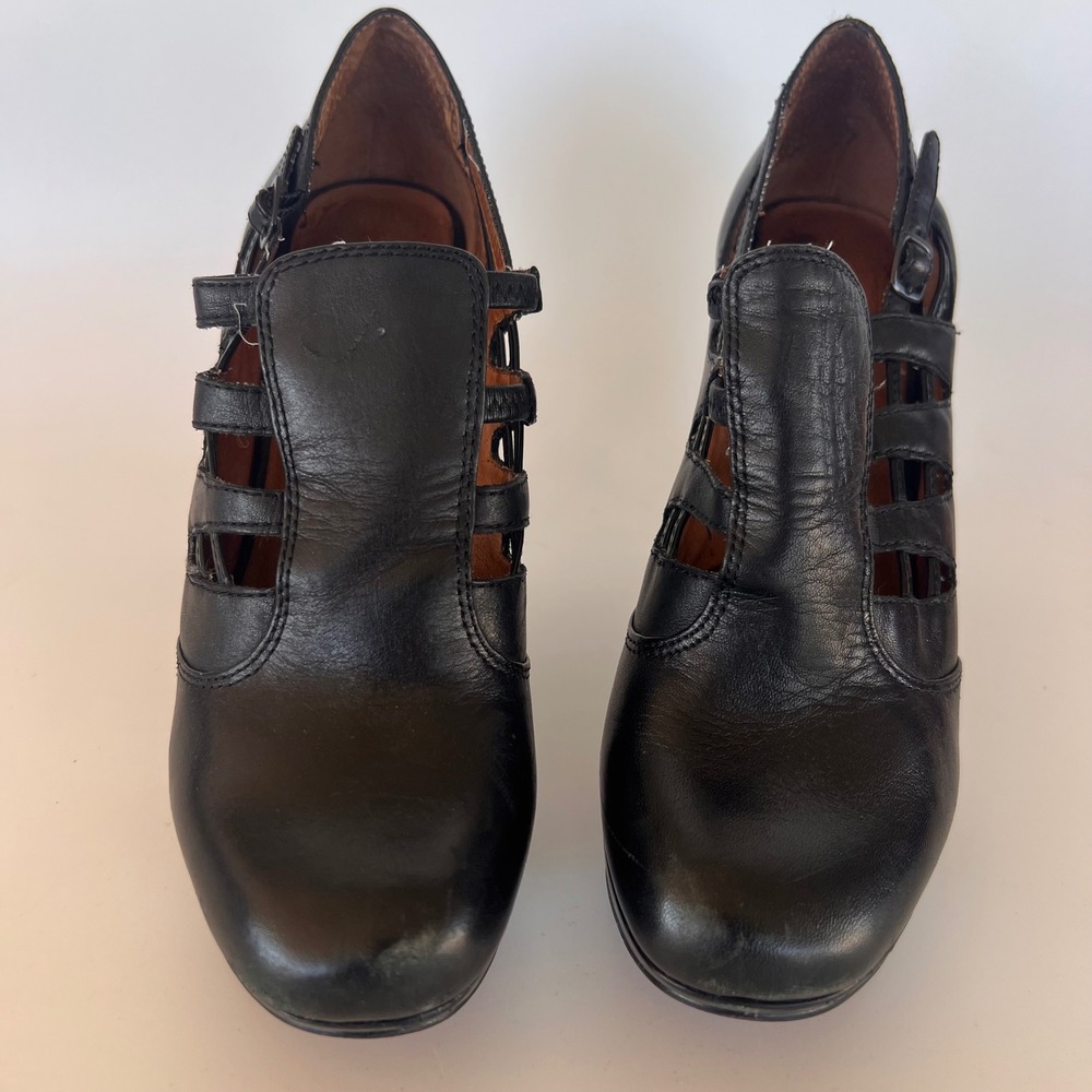 Anthropologie No. 704b Leather Cutout Shooties Womens Black Good Vintage Heel